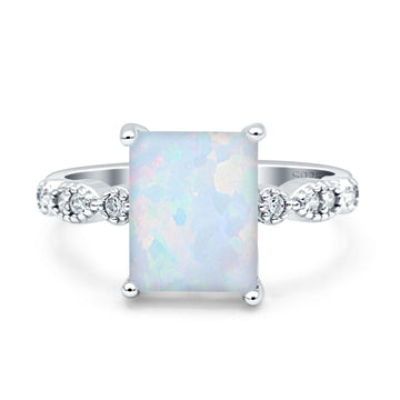 Vintage Emerald Cut Engagement Ring Lab Created White Opal 925 Sterling Silver Wholesale